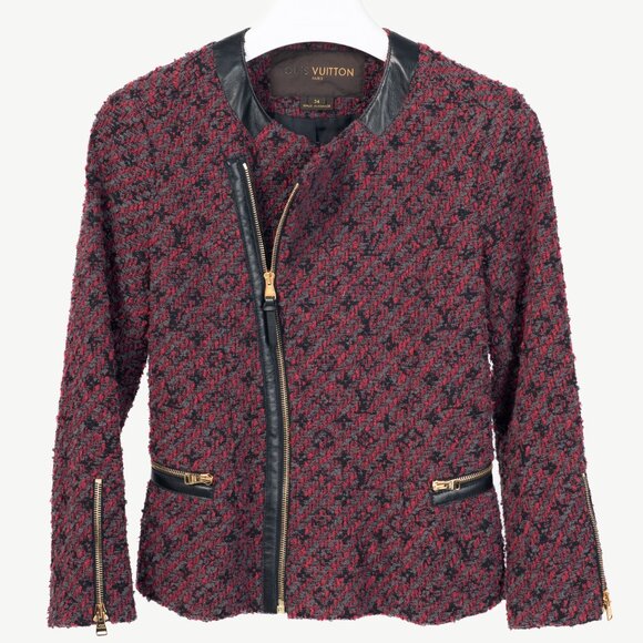 Louis Vuitton Pink Cotton Monogram-Tweed Leather-Trim Zip Jacket - Picture 1 of 11